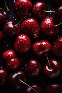 cerises avec des gouttes d'eau pour la fête de la cerise à itxassou.