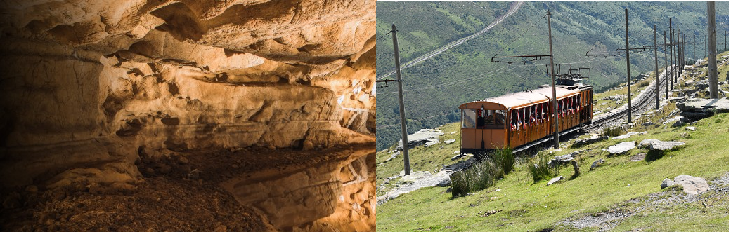 une image regroupant les grottes de sare et le petit train de a rhune à sare