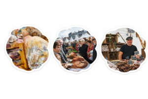 Foire au jambon de Bayonne avec stands de charcuterie et ambiance de marché au Pays Basque